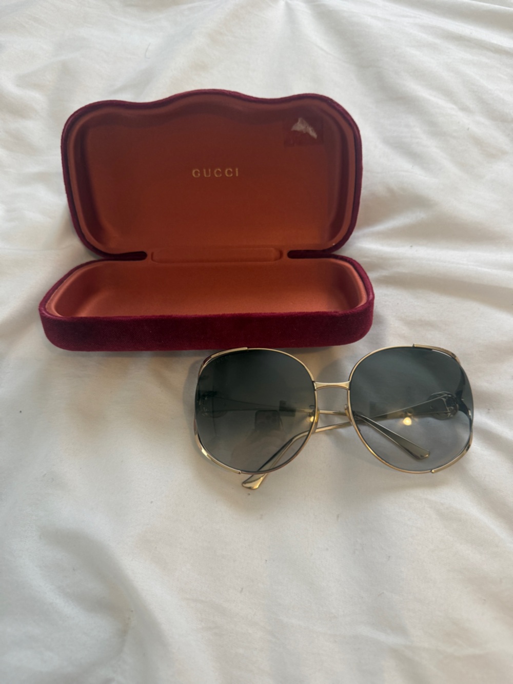 Gucci Gold Frame Sunglasses with Dark Green Lenses
